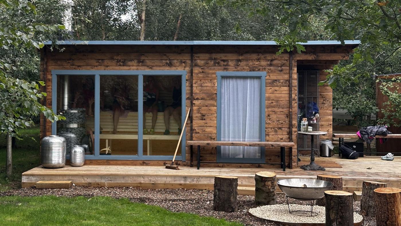 The Cold Bath Plunge sauna cabin in the woods at Birk Crag, Harrogate