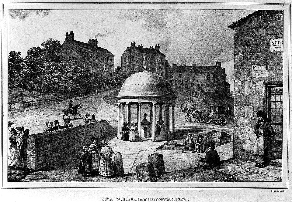 Visitors gathered at the domed Spa Well in Low Harrogate, 1829